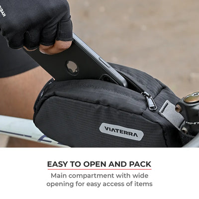 ViaTerra top tube cycling bag is easy to open and pack