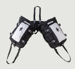 Saddlebag - 1 No. Black harness with multiple attachments on a white background