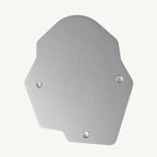 A brushed silver metal shield plate with a non-slip textured finish, featuring three pre-drilled screw holes, shown on a light off-white background.