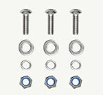 Set of metal bolts and washers on a white background