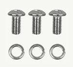 All necessary fasteners, spacers & washers included (refer to installation manual)
 Three silver metal flathead screws with washers, arranged in two rows on a plain white background.