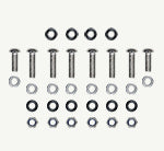 All necessary fasteners, spacers & washers included (refer to installation manual) Set of screws and washers on a white background