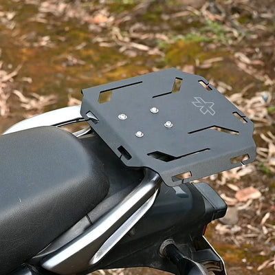 Motorcycle luggage rack attached to a bike