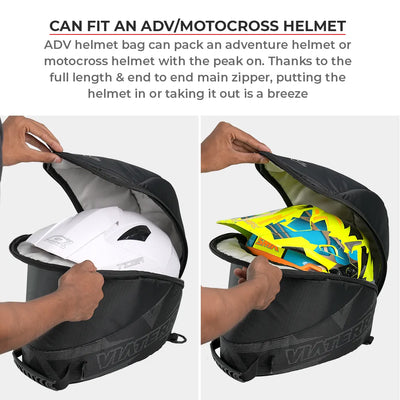 ViaTerra Essentials ADV Helmet Bag can fit an ADV/motocross helmet