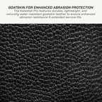 color_common Close-up of goatskin leather with text about enhanced abrasion protection.