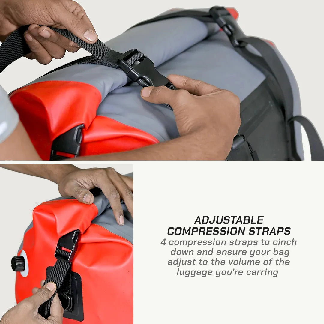 color_common ViaTerra drybag 55l - 100% waterproof motorcycle tailbag with adjustable compression straps