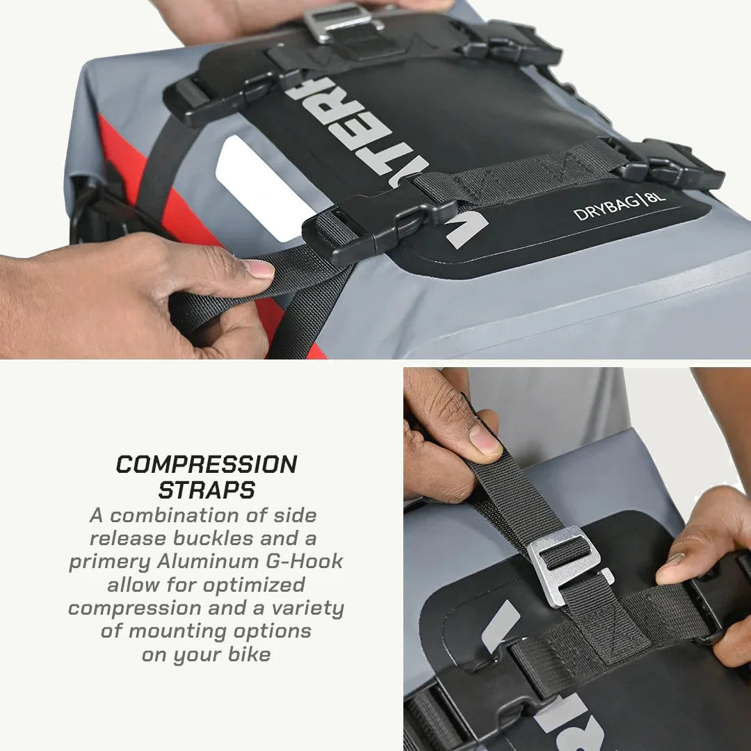 color_common ViaTerra drybag 8l - 100% waterproof motorcycle tailbag with compression straps