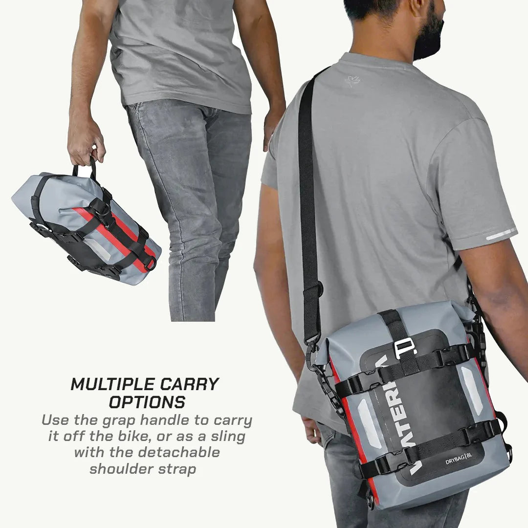 color_common ViaTerra drybag 8l - 100% waterproof motorcycle tailbag has multiple carrying option