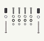 All necessary fasteners, spacers & washers included (refer to installation manual) Set of screws and washers on a white background