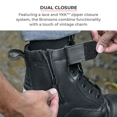 ViaTerra bronson - retro motorcycle riding boots for men (black) has dual closure