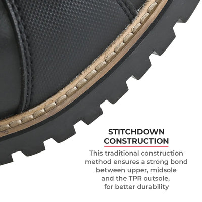 ViaTerra bronson - retro motorcycle riding boots for men (black) has stitchdown construction