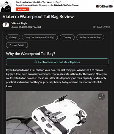 BikeWale reviews ViaTerra Waterproof Tail Bag