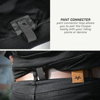 color_common Pant connector loop on a jacket with text explaining its use, followed by a close-up of the connector in action on pants.