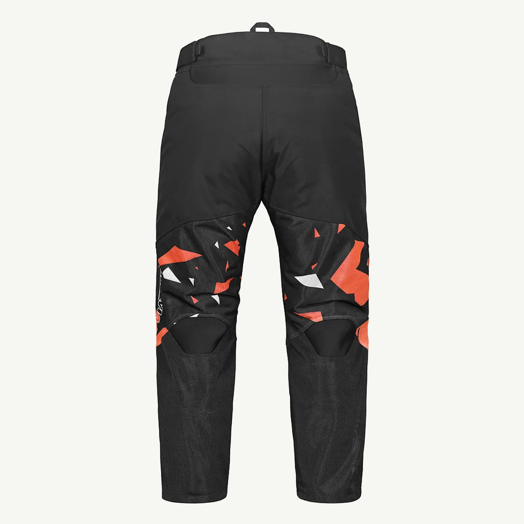 color_common Black pants with red and white geometric patterns on a light gray background