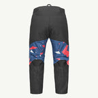 color_common Black pants with blue and red pattern on a white background