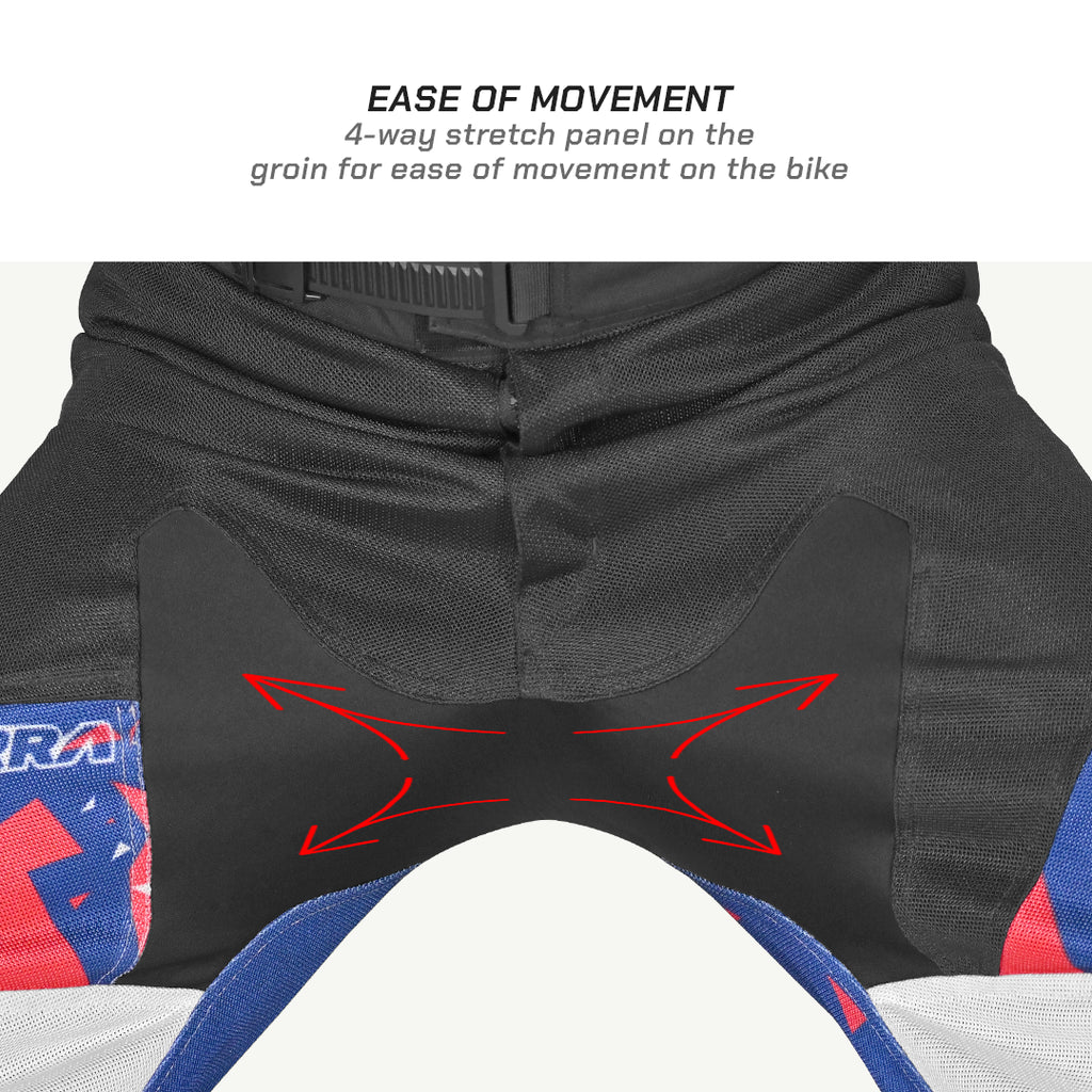 color_common Motorcycle pants with 4-way stretch panel on the groin area, featuring a brand logo.