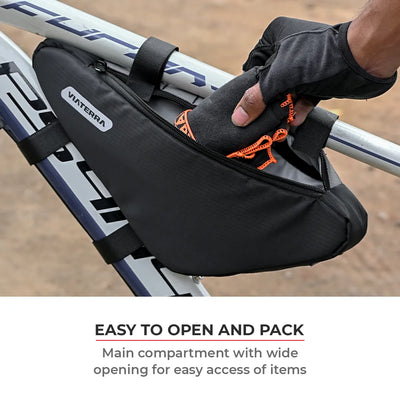 ViaTerra cycling frame bag is easy to open and pack