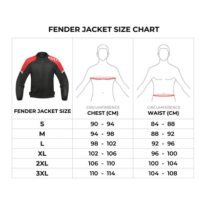 ViaTerra fender – urban mesh riding jacket with base layer size chart