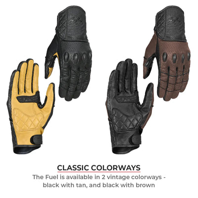 ViaTerra fuel - retro classic leather motorcycle gloves have classic colorways