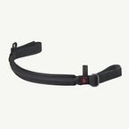 color_black A black adjustable waist strap with a padded center section, a metal buckle, and a small red logo, shown on a light off-white background.