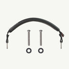 color_black A black braided strap with two metal mounting pins, two silver screws, and two black washers, arranged on a light off-white background.