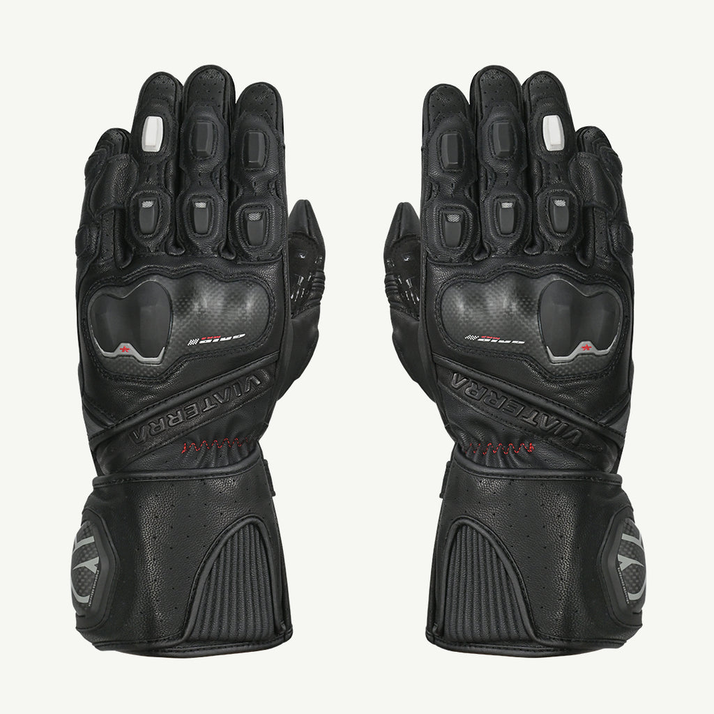 color_common Pair of black motorcycle gloves with visible branding on a white background