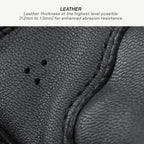 color_common Close-up of leather texture with text about thickness and abrasion resistance.