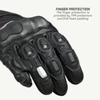 color_common Black motorcycle glove with TPR protectors and EVA foam padding on a white background