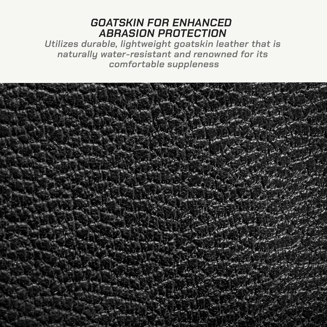 color_common Close-up of goatskin leather with text about its properties