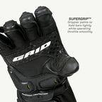 color_common Black motorcycle glove with 'GRID' branding on a white background