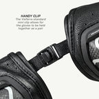 color_common Black leather gloves with a handy clip mechanism on a white background