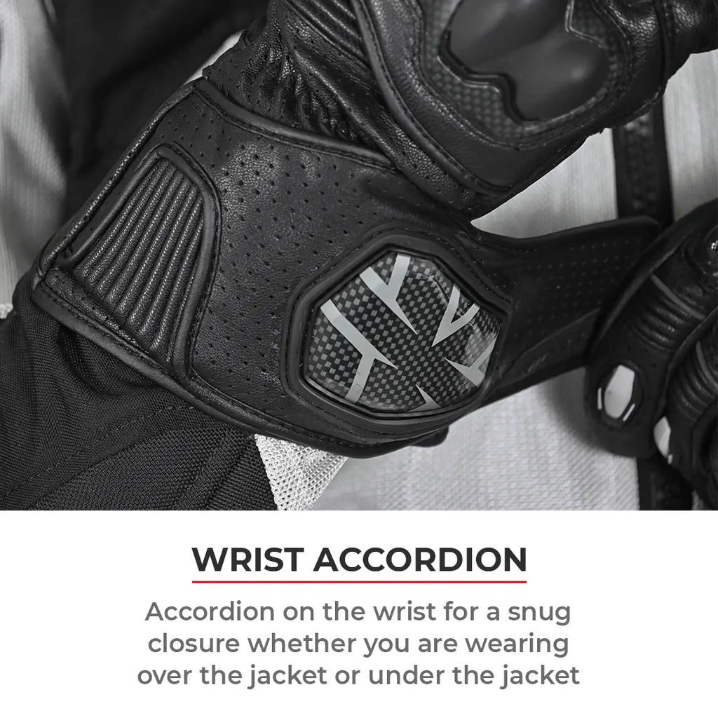 Color_Common ViaTerra grid – full gauntlet motorcycle riding gloves have wrist accordion