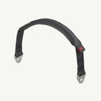 color_black A black padded motorcycle handlebar grip with silver metal mounting brackets and a small red logo tab, shown against a plain off-white background.