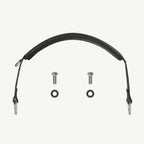 color_black A black padded headband with metal mounting hardware, including two silver screws, two black washers, and two small loops, displayed on a light off-white background.