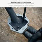 color_common Close-up of a motorcycle stand with extended footprint area feature text.