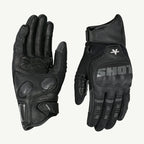color_black motorcycle gloves with 'SHOT' branding on a white background