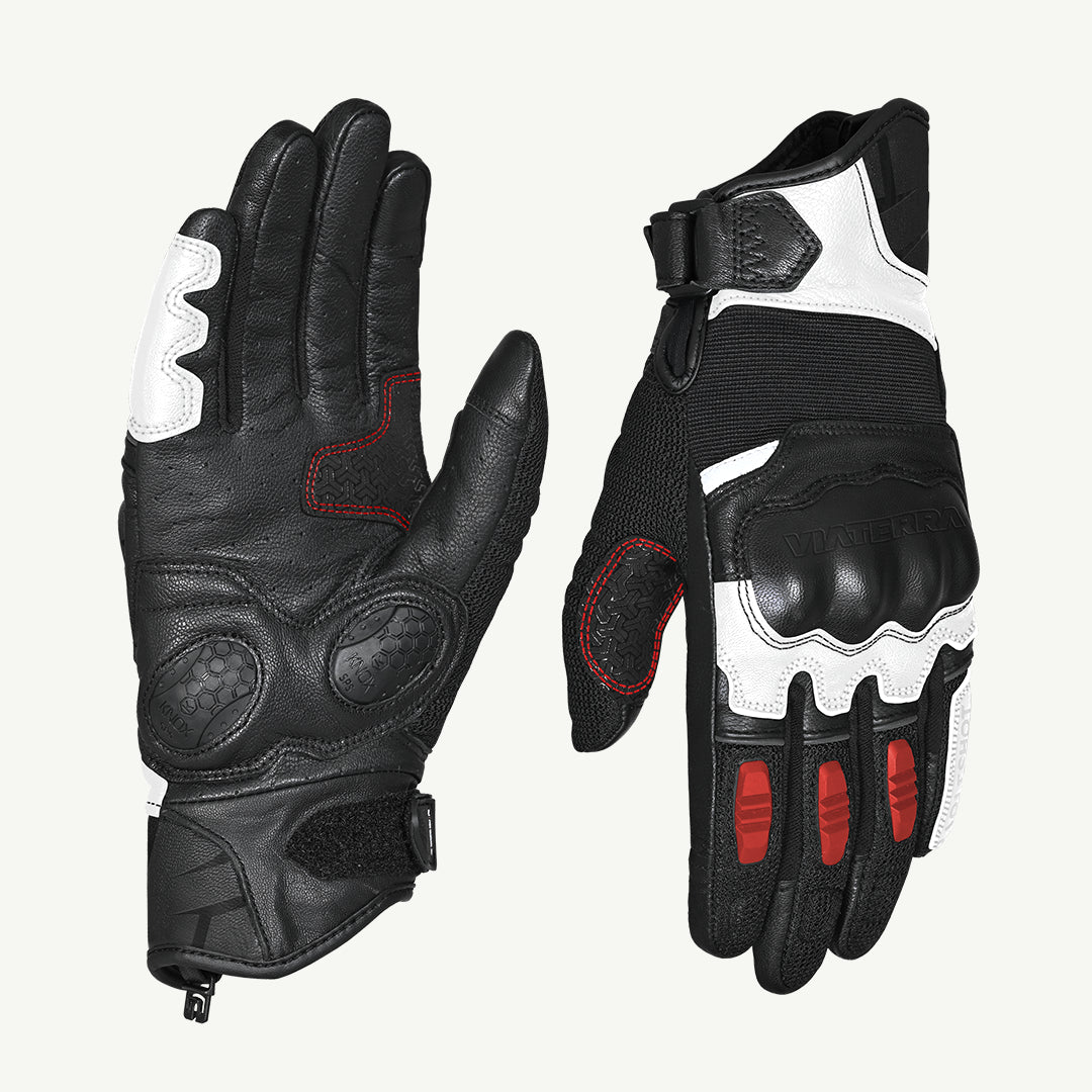 color_white Pair of black motorcycle gloves on a white background