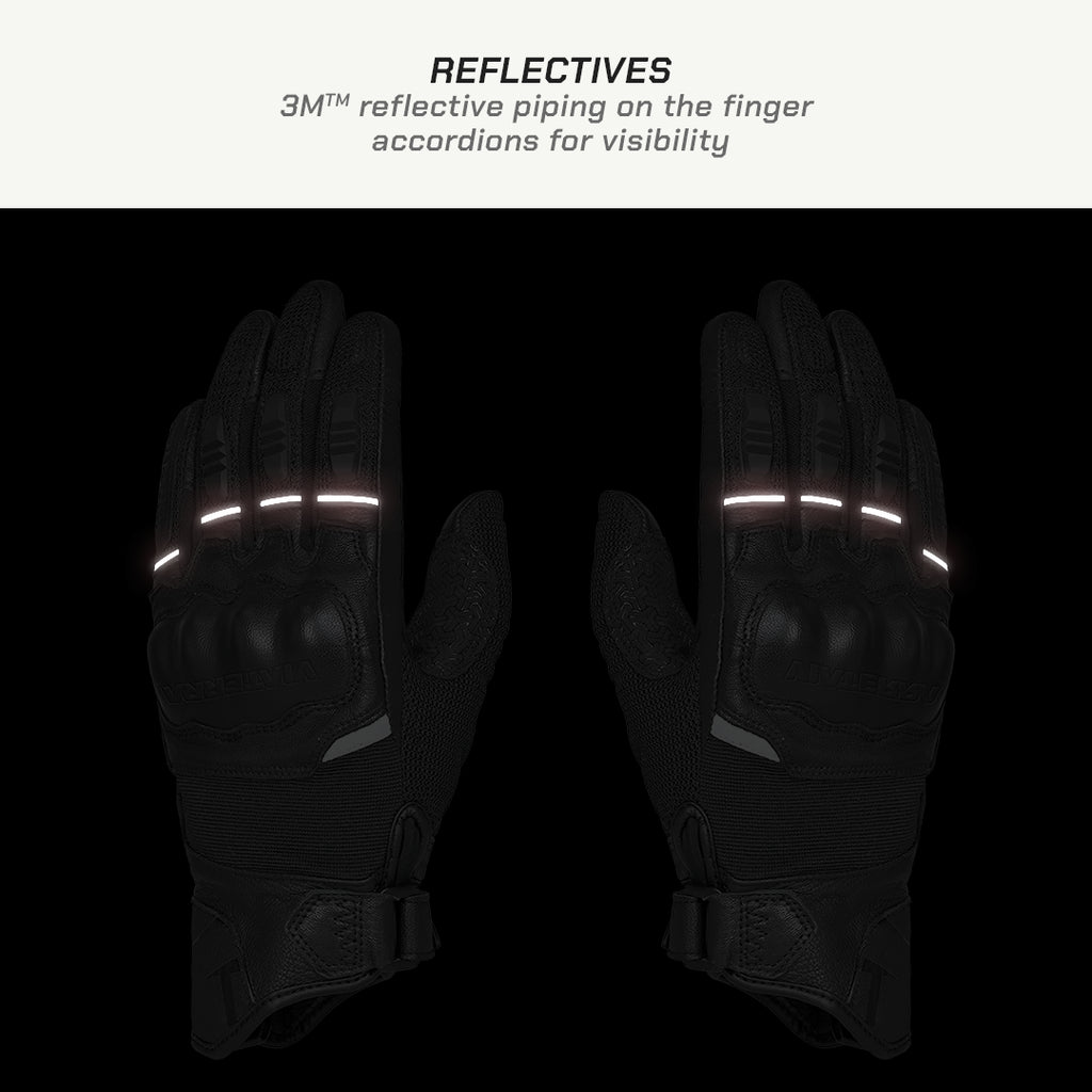 color_common Black gloves with reflective piping on a black background