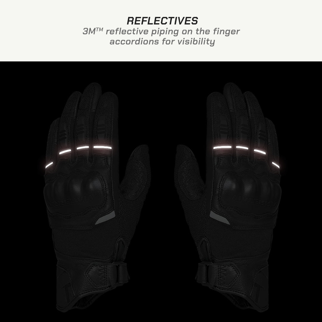 color_common Black gloves with reflective piping on a black background