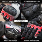 color_common Motorcycle gloves with various protective components labeled on a black background.