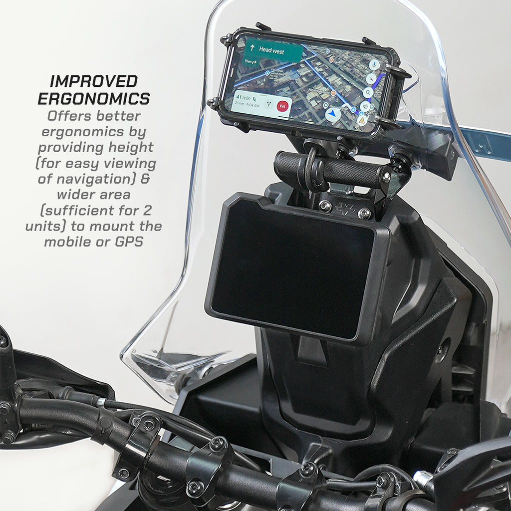 KTM Adventure 390 GEN 2 Mobile Mount Motorcycle handlebar with a mounted smartphone holder displaying navigation on a white background.