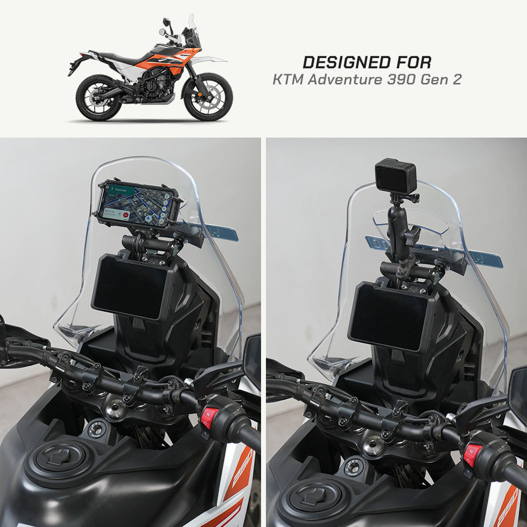 KTM Adventure 390 GEN 2 Mobile Mount Motorcycle with mounted camera and screen setup, designed for KTM Adventure 390 Gen 2.