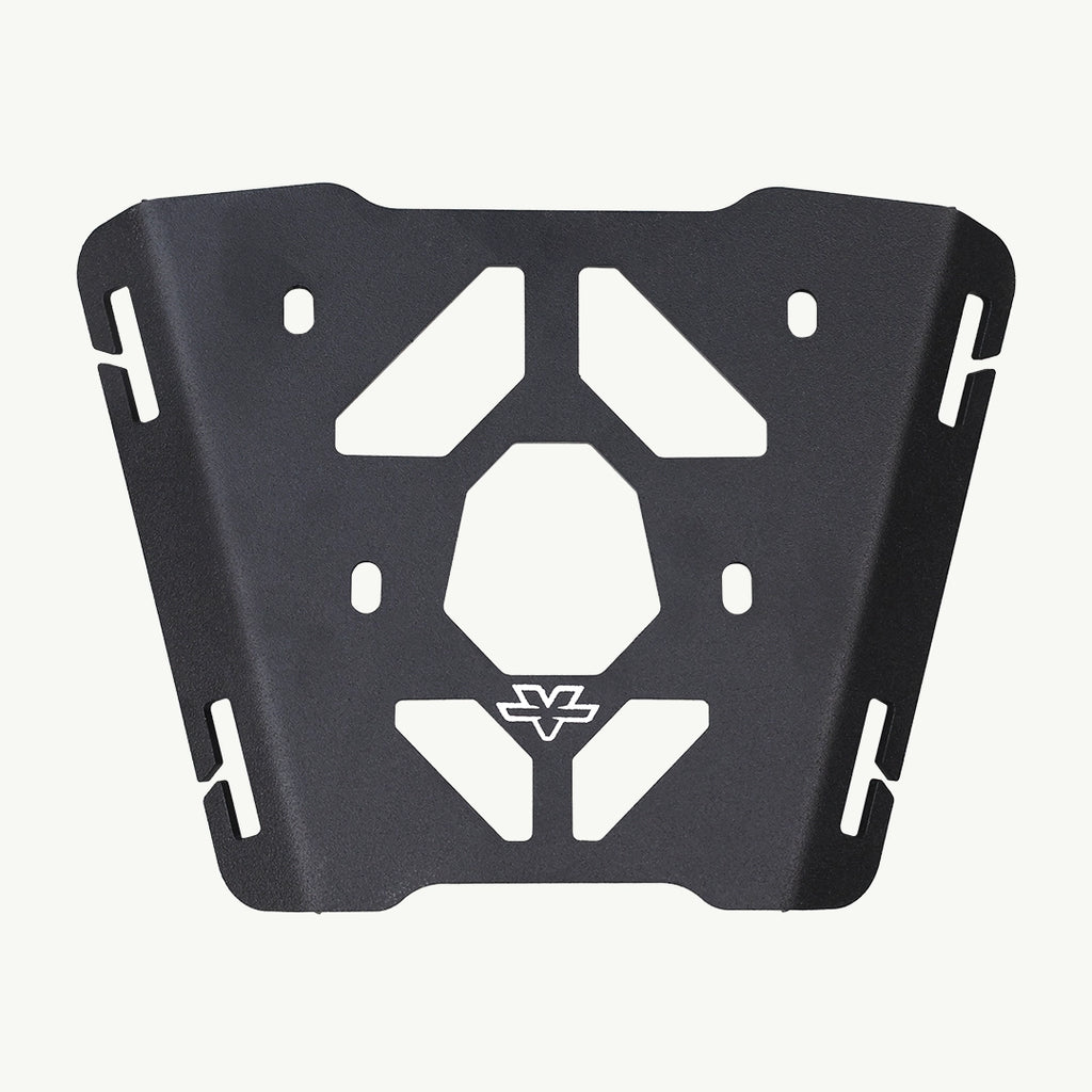 KTM Enduro 390 Black metal plate with white geometric design on a white background