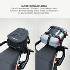 KTM Adventure 250 Gen 2 Quick Mount Rear Rack with large surface area for balanced load on a motorcycle.