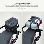 KTM Enduro 390 Quick Mount Rear Rack with a large surface area for balanced load on a motorcycle.