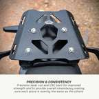 KTM Enduro 390 Black motorcycle luggage rack with precision laser cut design on a blurred background