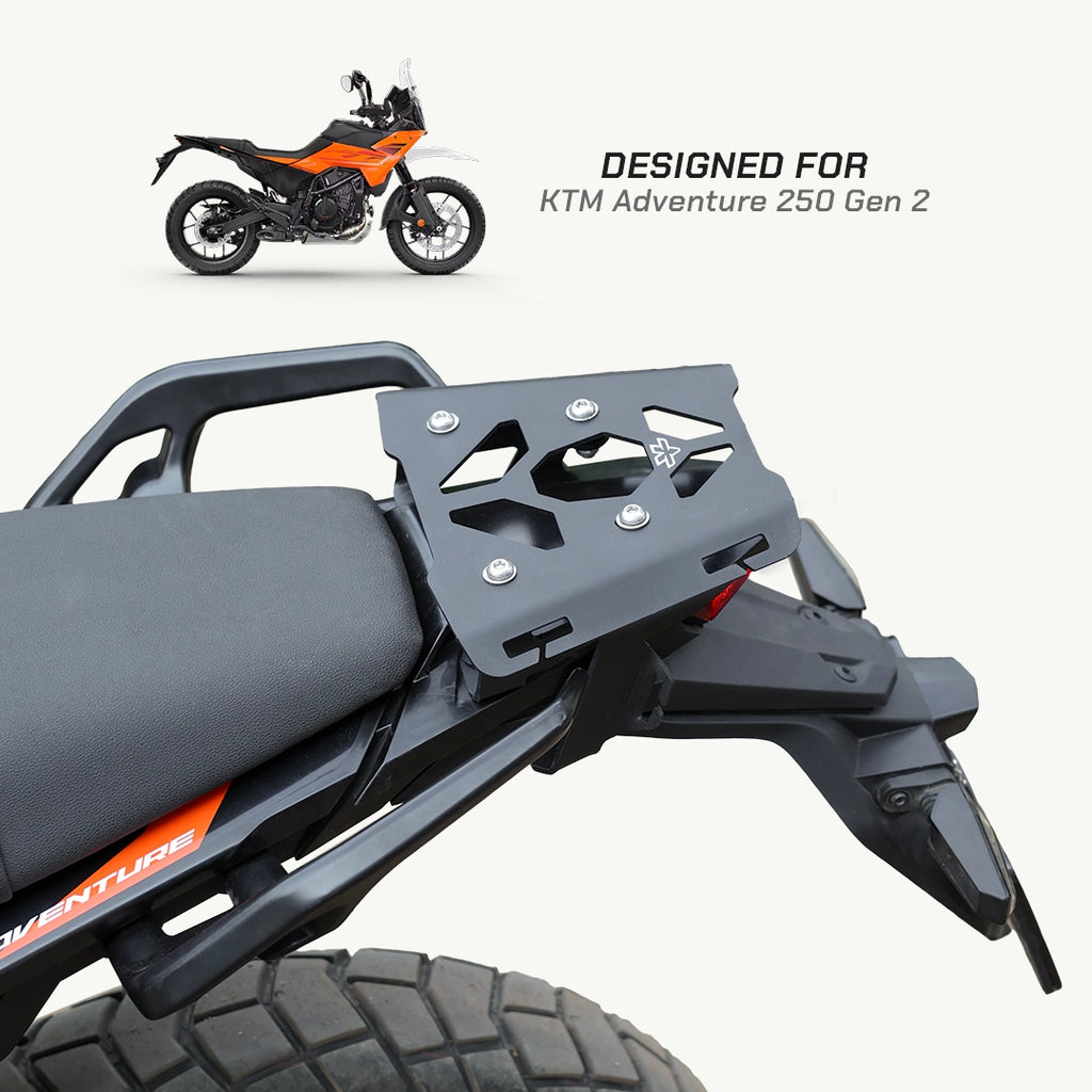 Motorcycle seat with a mounted plate, designed for KTM Adventure 250 Gen 2, on a white background.