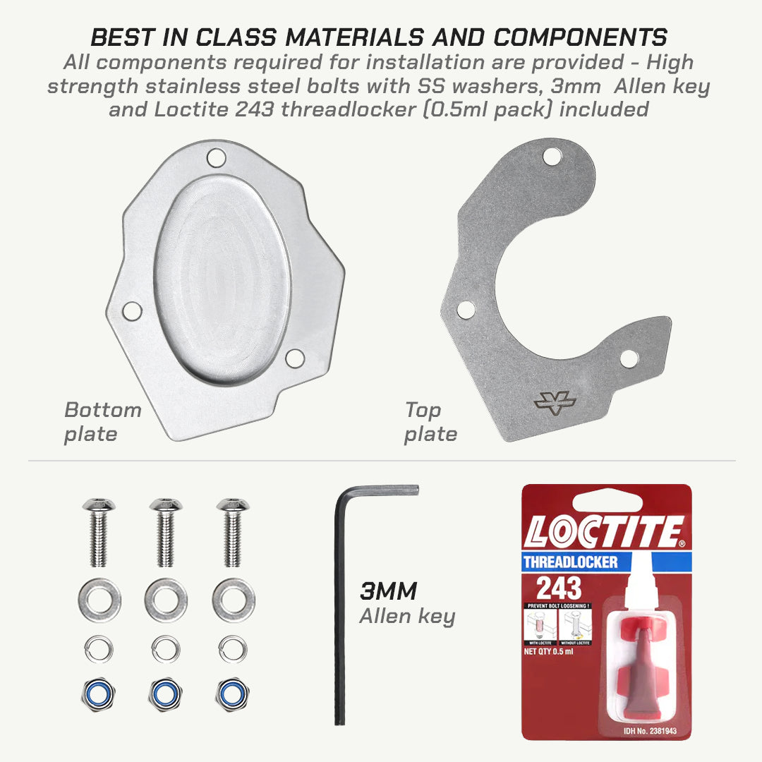 Technical diagram of components required for installation with Loctite 243 threadlocker.