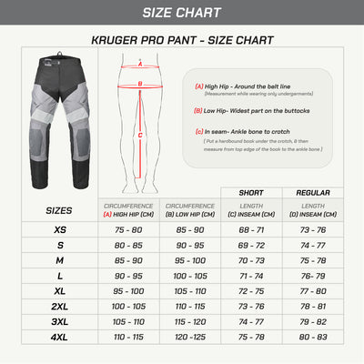 Kruger PRO Pants - Sizechart