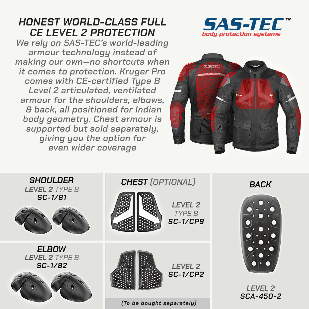 color_common Kruger pro Touring Jacket SAS-TEC body armor system with protective components and jacket on a white background